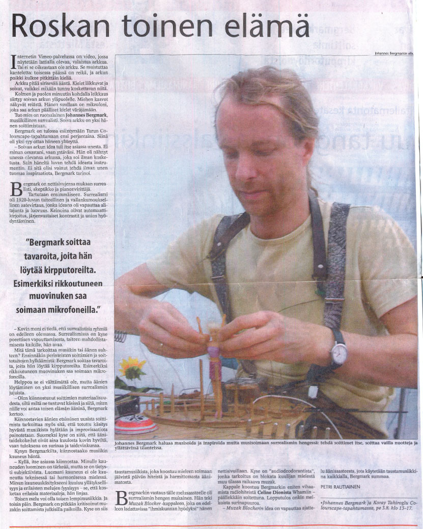 Johannes Bergmark, interview in a newspaper in Turku, finland, 2012