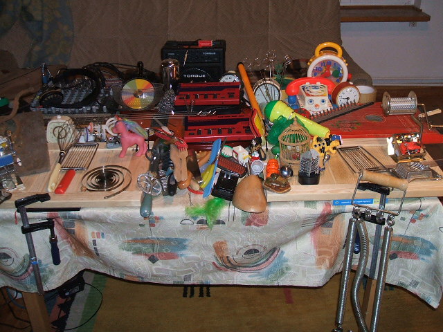 [Bergmark's instrument collection before a concert 2008]